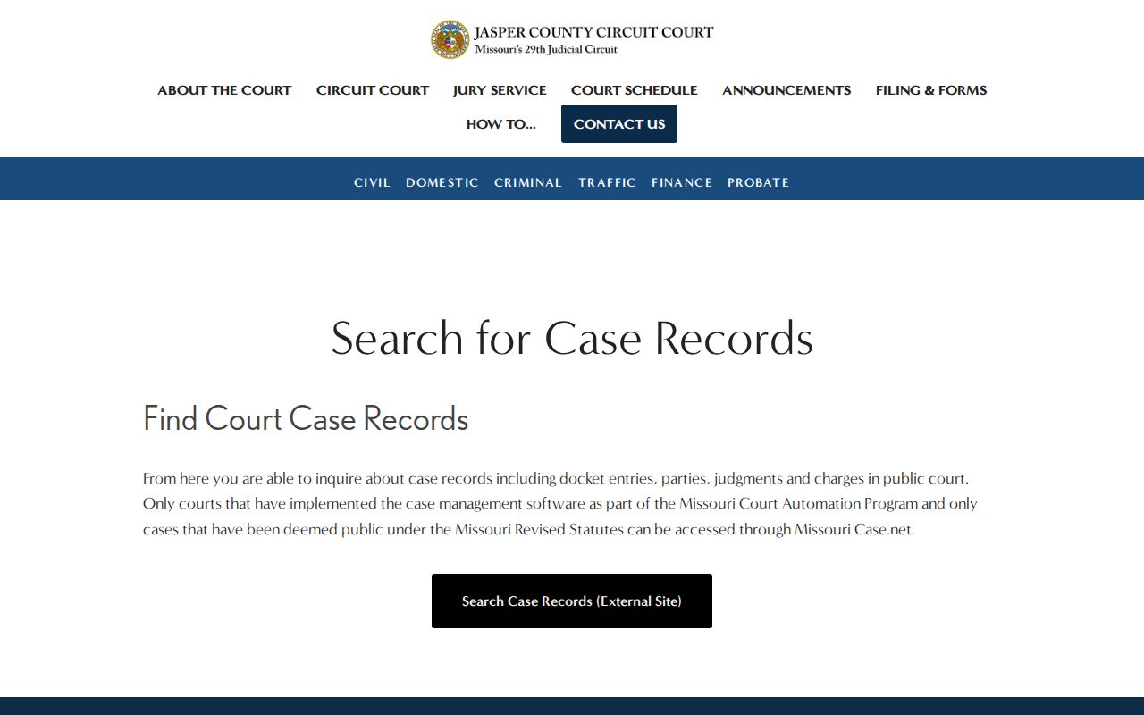 Jasper County case search court records route to Missouri Case.net