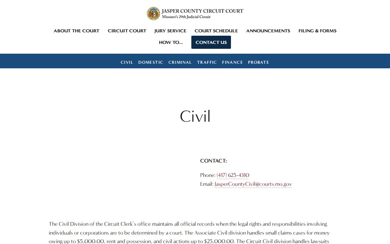 Jasper County civil court docket Civil Division records and Case.net information