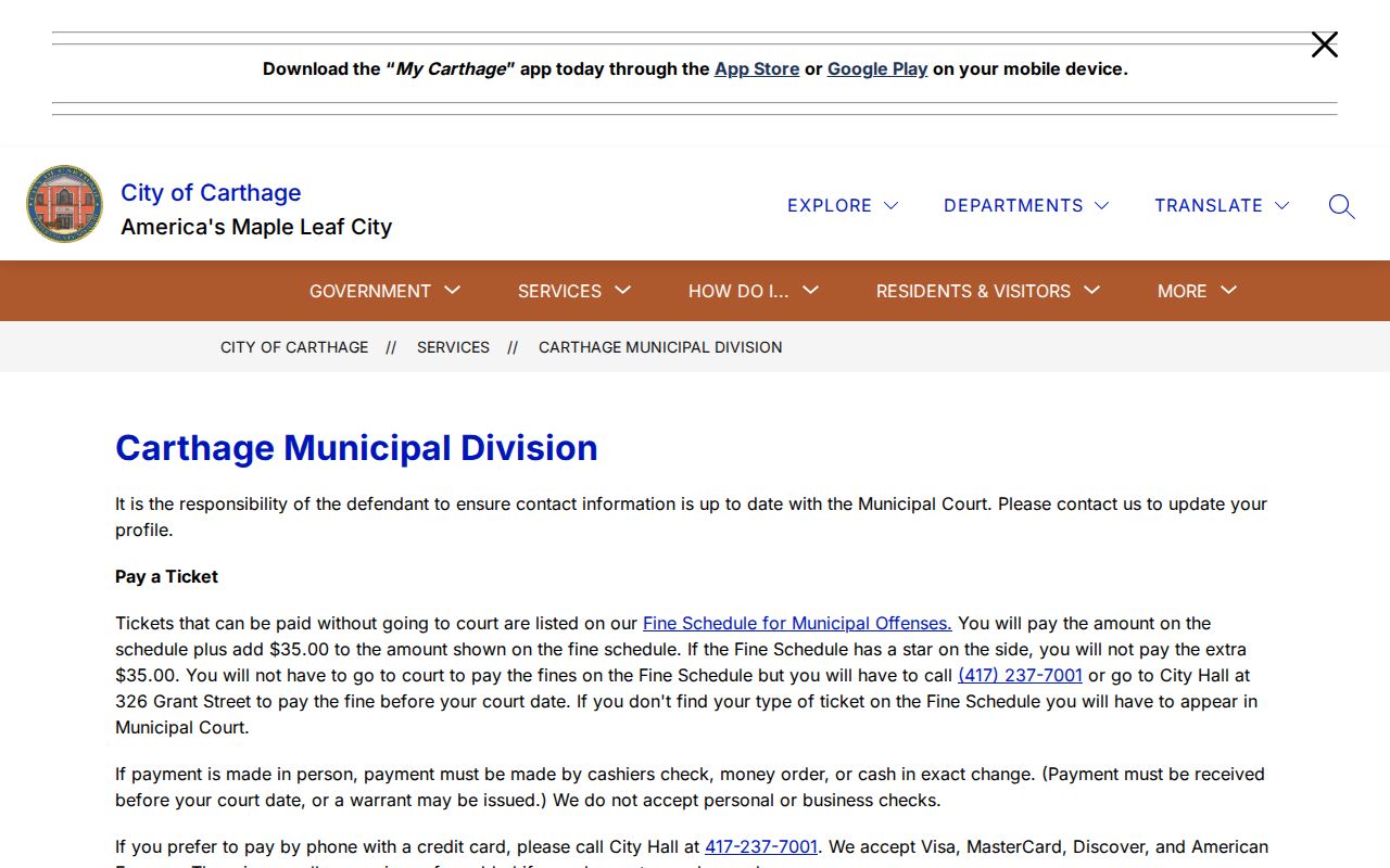 Jasper County court calendar Carthage Municipal Division dates and payment information
