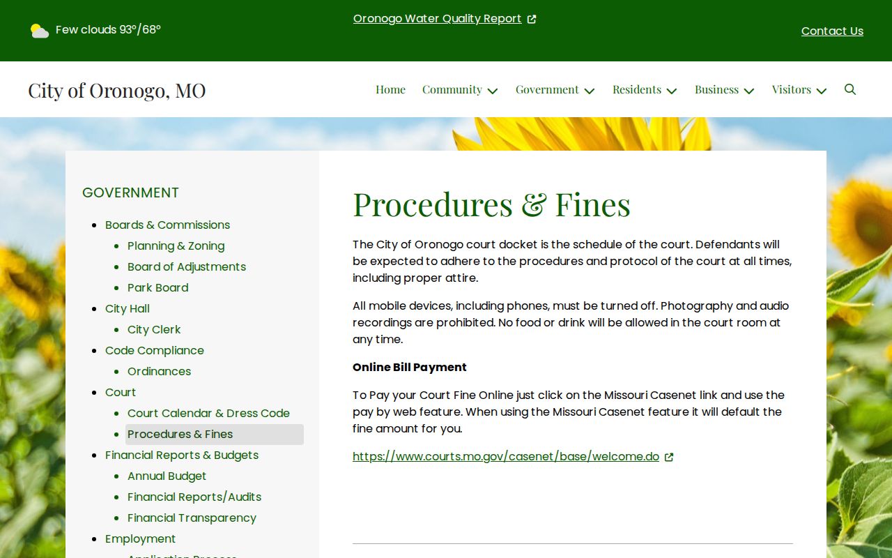 Jasper County court calendar Oronogo municipal docket and courtroom procedures