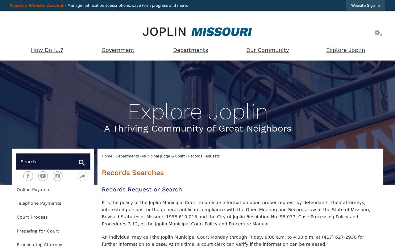 Jasper County court records request information from the Joplin municipal records office
