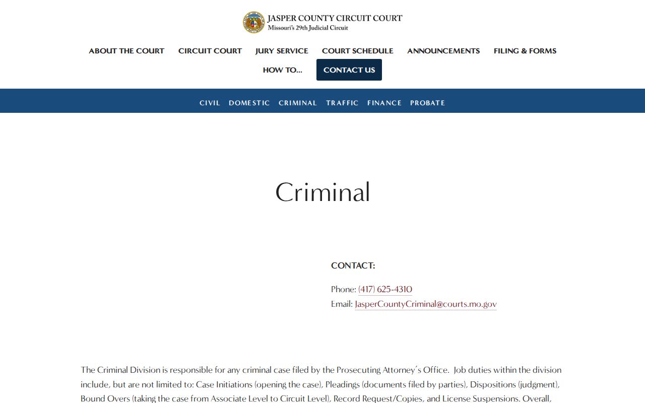 Jasper County criminal court docket Criminal Division Case.net search instructions