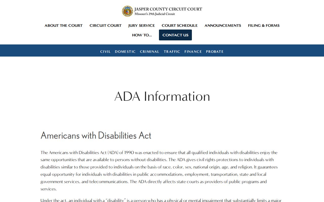 Jasper County criminal court docket ADA accommodation contact route