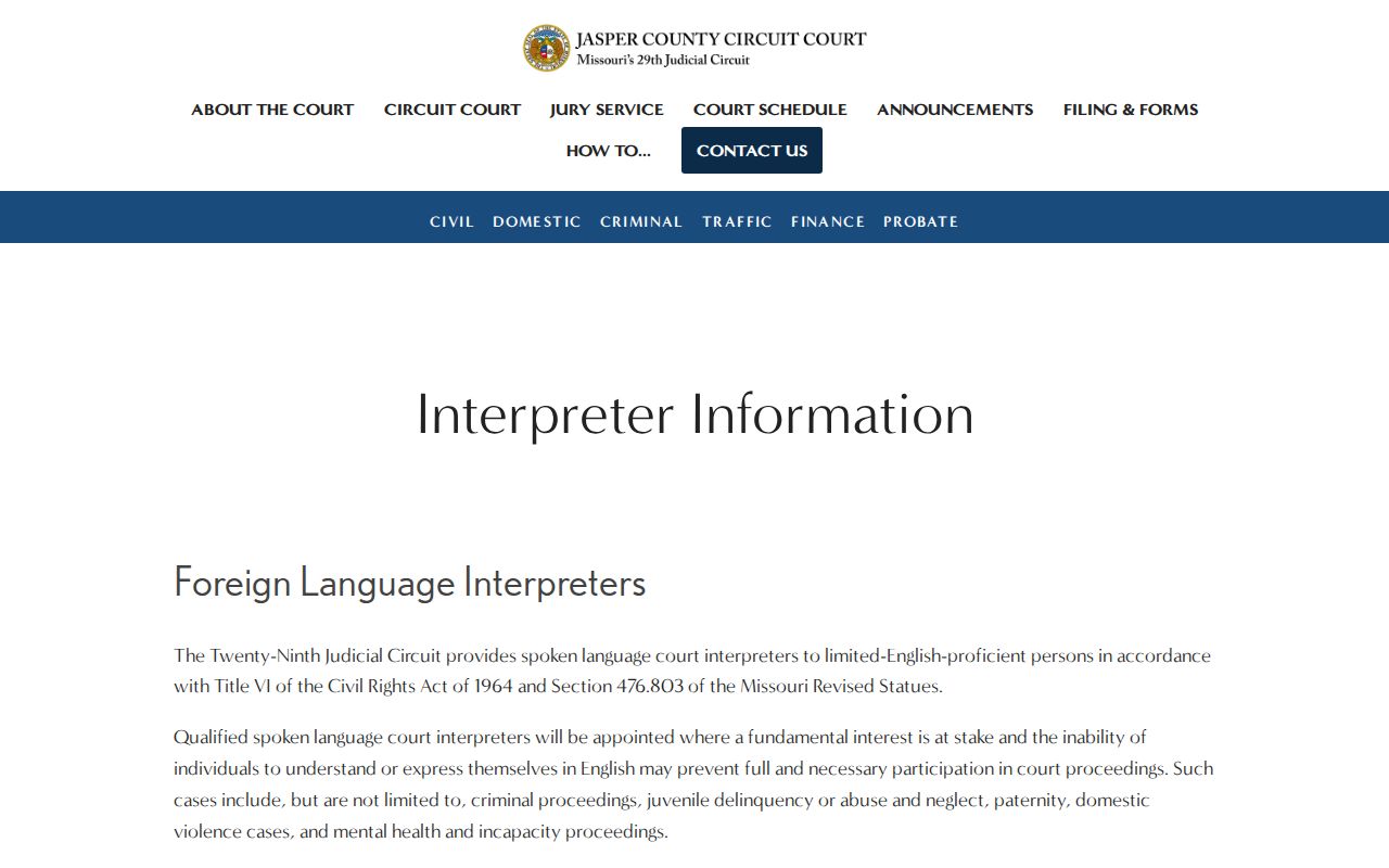 Jasper County criminal court docket interpreter access information