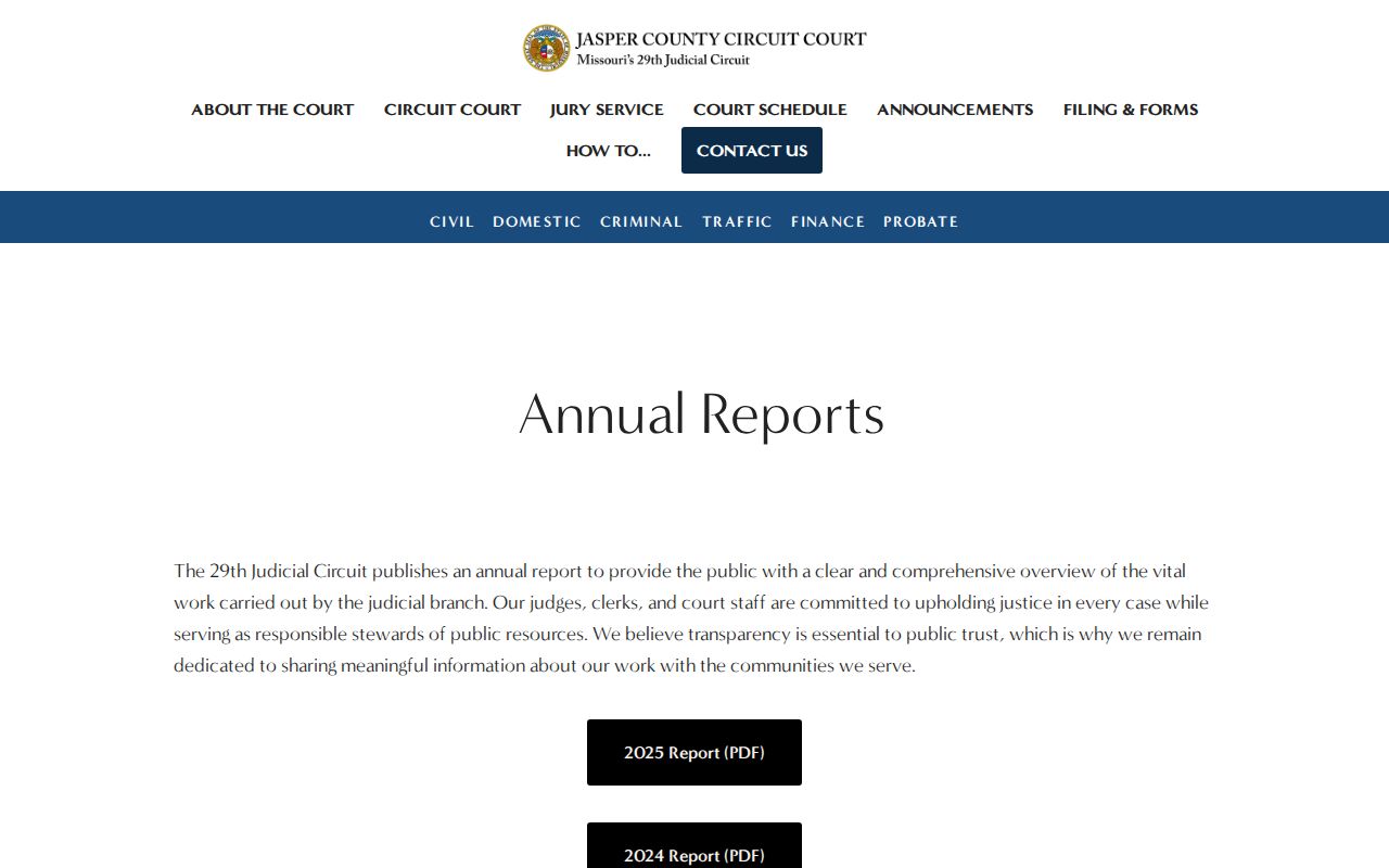 Jasper County criminal court docket annual reports workload source