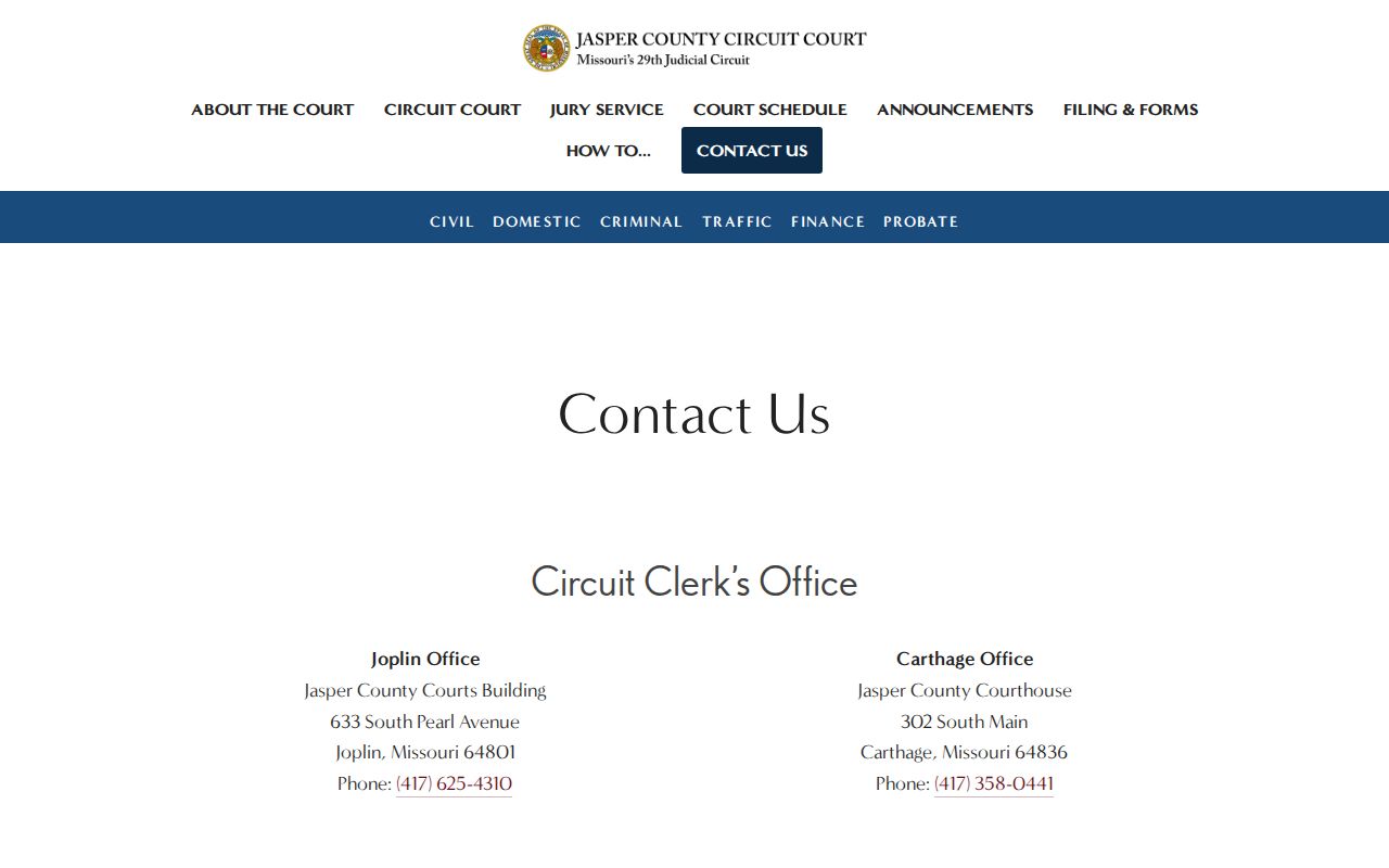 Jasper County court docket Circuit Clerk contact office information