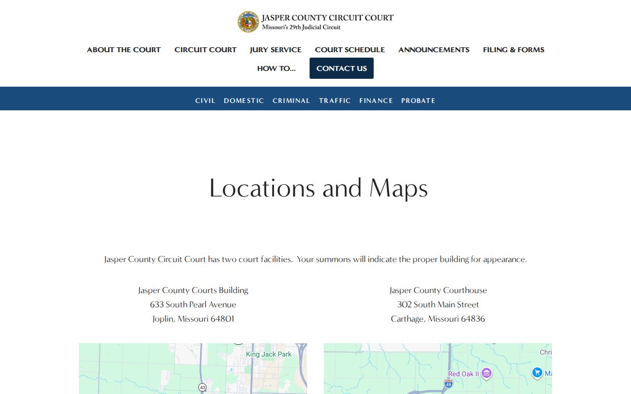 Jasper County court docket Joplin and Carthage court location information