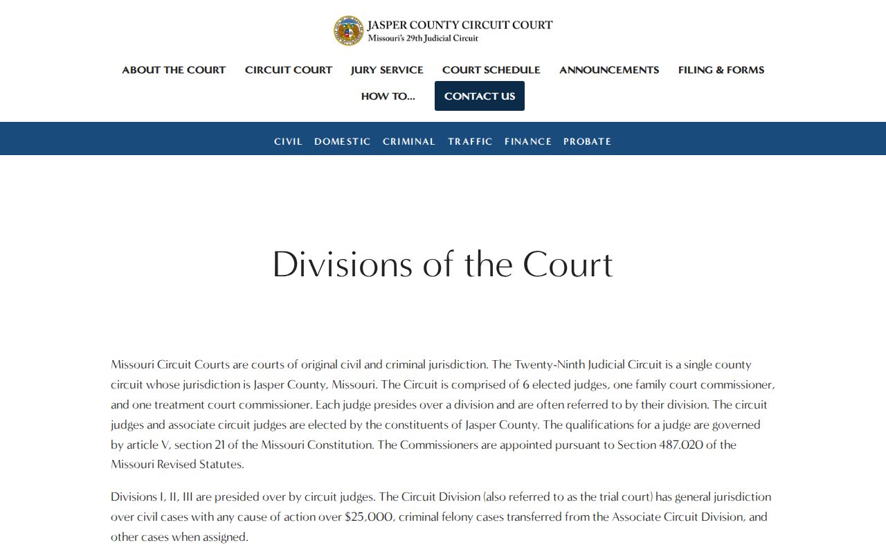 Jasper County court docket Circuit and Associate division information