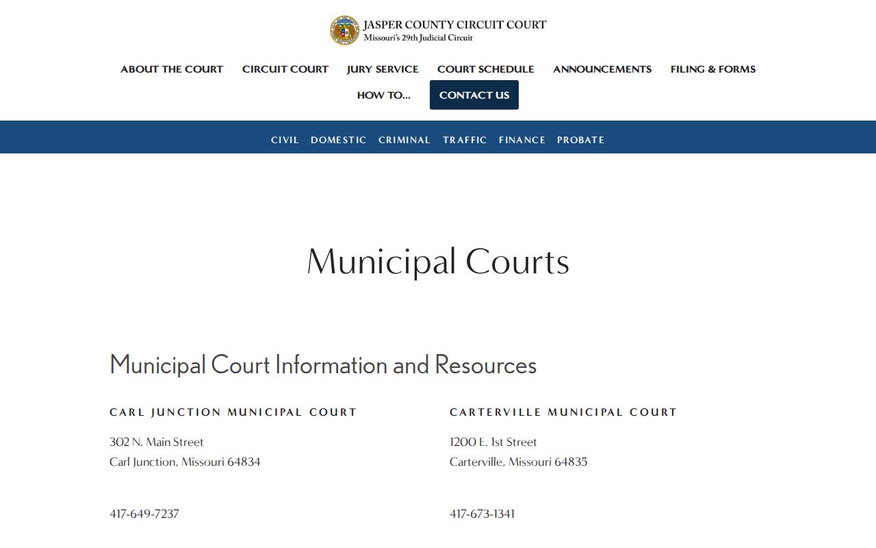 Jasper County court docket municipal division directory