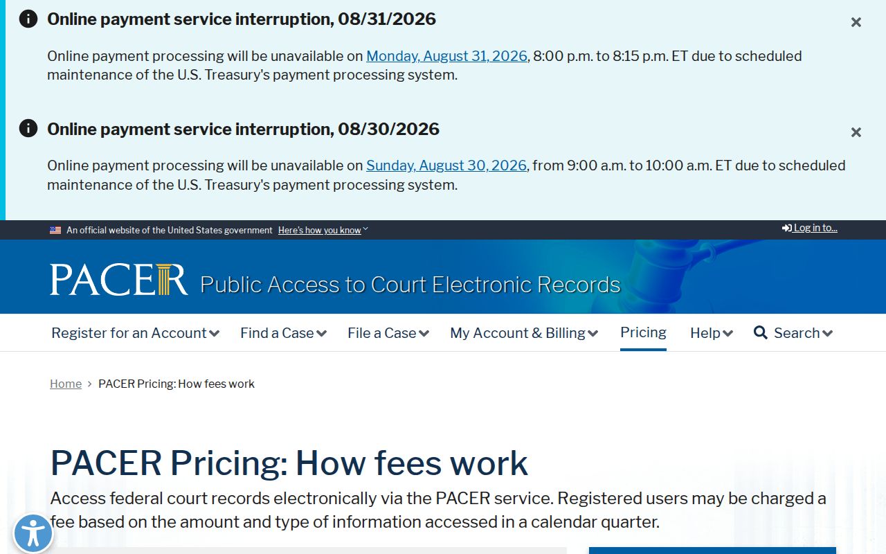 Jasper County court docket federal PACER records access pricing information