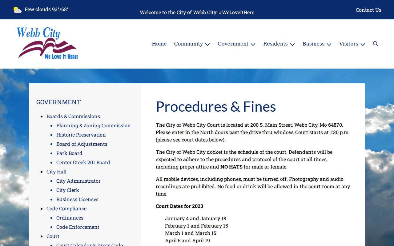 Jasper County traffic court records guidance from Webb City Municipal Court procedures